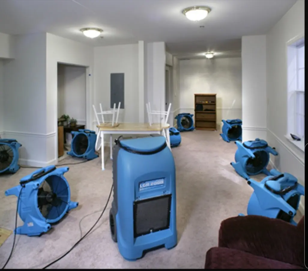 Air movers and dehumidifier setup for Water Damage Restoration in Sea Cliff